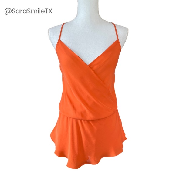 HAUTE HIPPIE Silk Bright Tangerine Orange Peplum Camisole Tank Top - Picture 2 of 14